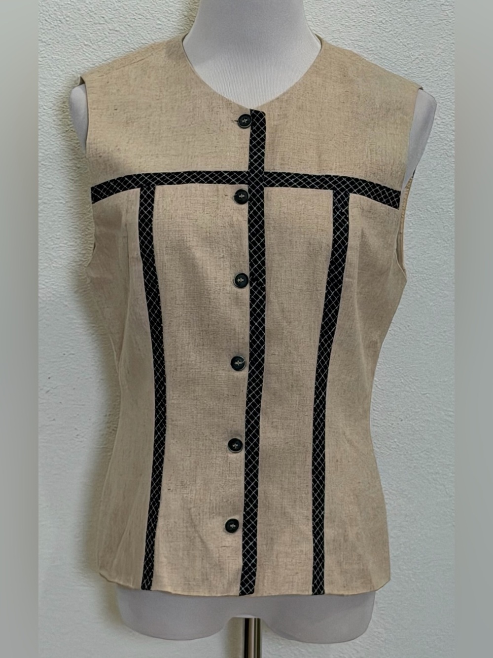 New Vintage Pine Cove Linen Blend Button Front Vest Top Women’s‎ Large Beige